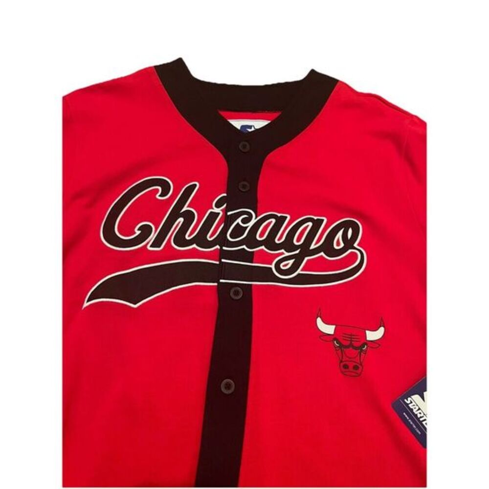 Starter Chicago Bulls Black Vintage Style Baseball Jersey Men's Large Button New - Picture 2 of 7